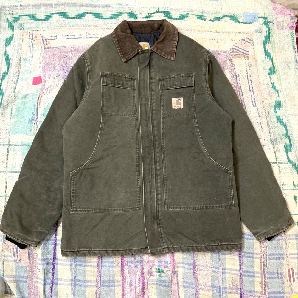 Vintage Carhartt olive Green C26 MOS Chore Jacket Large Tall